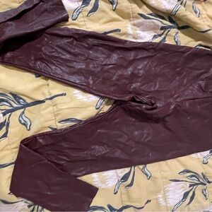 SPANX Faux Leather Leggings in Deep Burgundy